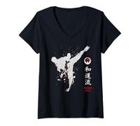 Femme Wado RYU Karaté T-Shirt avec Col en V