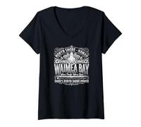 Femme Waimea Bay Surf Côte Nord Hawaï Big Wave Vintage T-Shirt avec Col en V