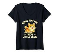 Femme Wait for Me I Got Little Legs, propriétaire d'un Chat Munchkin Amusant T-Shirt avec Col en V