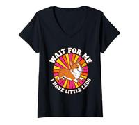 Femme Wait for Me I Have Little Legs Corgi Dog Retro Sunset T-Shirt avec Col en V