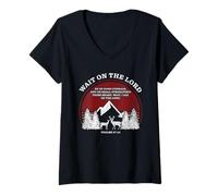 Femme Wait on The LORD - Christian Faith Bible Nature Psalms 27:14 T-Shirt avec Col en V