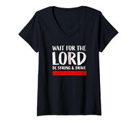 Femme Wait on The Lord Psaums 27:14 T-Shirt avec Col en V