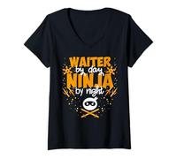 Femme Waiter's Day Ninja in Night - Best Waiter T-Shirt avec Col en V