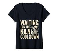 Femme Waiting for The Kiln to Cool Down en céramique - T-Shirt avec Col en V
