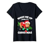 Femme Wake Me Up When It's Christmas Funny Xmas Sloth Graphic T-Shirt avec Col en V