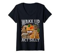 Femme Wake Up Act Silly Funny Capybara Meme Bootleg Y2K Graphic T-Shirt avec Col en V