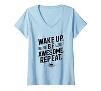 Femme Wake Up Be Awesome Repeat Citation de Motivation T-Shirt avec Col en V