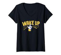 Femme WAKE UP. Citation sarcasme, Rise and Shine T-Shirt avec Col en V