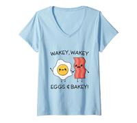 Femme Wakey Wakey Oeufs et Bakey T-Shirt avec Col en V