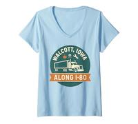 Femme Walcott Iowa T-Shirt Along I-80 Truck Stop Vintage Graphic T-Shirt avec Col en V