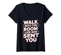 Femme Walk Into The Room Like God Sent You État d'esprit - T-Shirt avec Col en V