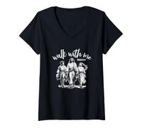 Femme Walk with Me Jésus Youth Thème 2026 Écriture chrétienne T-Shirt avec Col en V