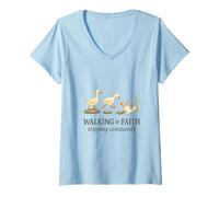 Femme Walking by Faith Tripping Constantly Funny Christian Duck T-Shirt avec Col en V