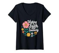Femme Walking by Faith Tripping Constantly John 3 16 Foi T-Shirt avec Col en V