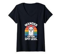 Femme Wander Often Spit Less Lama T-Shirt avec Col en V