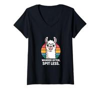 Femme Wander Often Spit Less Lama T-Shirt avec Col en V