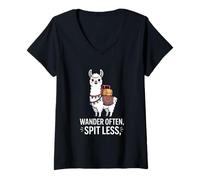 Femme Wander Often Spit Less Lama T-Shirt avec Col en V