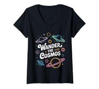 Femme Wander The Cosmos Pastel Planets Cute Galaxy Citation T-Shirt avec Col en V
