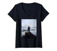 Femme Wanderer Above The Sea Fog de Caspar David Friedrich (1818) T-Shirt avec Col en V