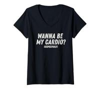 Femme Wanna Be My Cardio Respectfully Funny Workout Fitness Gym T-Shirt avec Col en V