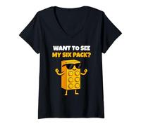 Femme Want to See My Six Pack Funny Bricks Lover Master Builder T-Shirt avec Col en V