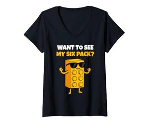 Femme Want to See My Six Pack Funny Bricks Lover Master Builder T-Shirt avec Col en V