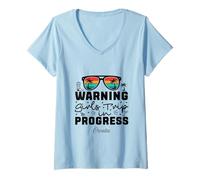 Femme Warning Girls Trip in Progress Vacation Croatie T-Shirt avec Col en V