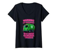 Femme Warning May Spontanément Talk Trash Kids Garbage Truck Girl T-Shirt avec Col en V