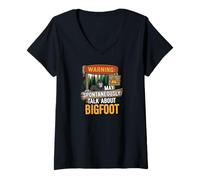 Femme Warning May Spontaneously Talk About Bigfoot Funny Sasquatch T-Shirt avec Col en V