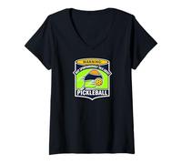 Femme Warning May Spontaneously Talk About Pickleball Funny Player T-Shirt avec Col en V