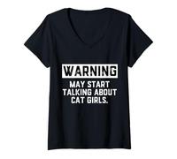 Femme Warning May Start Talking About Cat Girl Anime T-Shirt avec Col en V