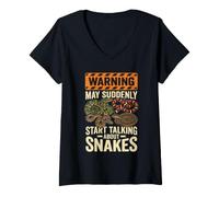 Femme Warning May Talk About Snakes Reptile Lover Humour T-Shirt avec Col en V