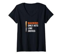 Femme Warning Only Hits Line Drives Batte de Baseball Batter Home Run T-Shirt avec Col en V