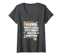 Femme Warning Professional OVERTHINKER Amateur Handyman T-Shirt avec Col en V, Chiné Foncé, M