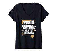 Femme Warning Professional OVERTHINKER Amateur Handyman T-Shirt avec Col en V, Noir, XL