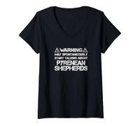 Femme Warning Pyrenean Shepherds Bergers des Pyrénées T-Shirt avec Col en V