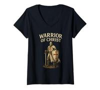 Femme Warrior of Christ - Proud Christian T-Shirt avec Col en V