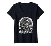 Femme Wash Your Soul - Lanterne Keeper Plague Doctor Gothic Art T-Shirt avec Col en V