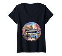 Femme Washington DC, Capital Monument, États-Unis, Drapeau, T-Shirt avec Col en V