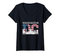 Femme Washington DC Capitol Hill T-Shirt Souvenir du Drapeau américain T-Shirt avec Col en V