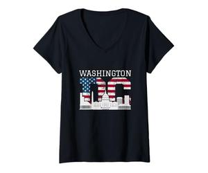 Femme Washington DC Capitol Hill T-Shirt Souvenir du Drapeau américain T-Shirt avec Col en V