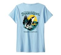 Femme Washington Evergreen State Love Orca Whale MT Rainier Saumon T-Shirt avec Col en V