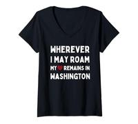 Femme Washington Où Que j'aille, Mon cœur Reste à Washington T-Shirt avec Col en V
