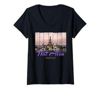 Femme Wat Arun Temple Bangkok Thaïlande au Coucher du Soleil T-Shirt avec Col en V