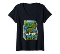 Femme Water Change First Entretien Aquarium T-Shirt avec Col en V