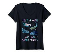 Femme Watercolor Shark Ocean Just A Girl Who Loves Whale Sharks T-Shirt avec Col en V