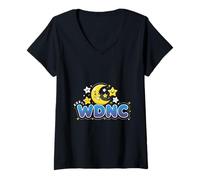 Femme WDNC Moon and Stars We Do Not Care Sarcastic Club T-Shirt avec Col en V