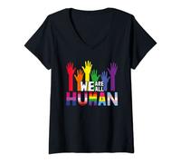 Femme We Are All Human Pride Gear Drapeau arc-en-ciel LGBT T-Shirt avec Col en V
