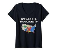 Femme We are All Immigrants USA Carte Droits Soutien Hommes Femmes Enfants T-Shirt avec Col en V