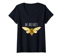 Femme We Are Back Cigales Aquarelle été 2025 Essaim Cigales Art T-Shirt avec Col en V